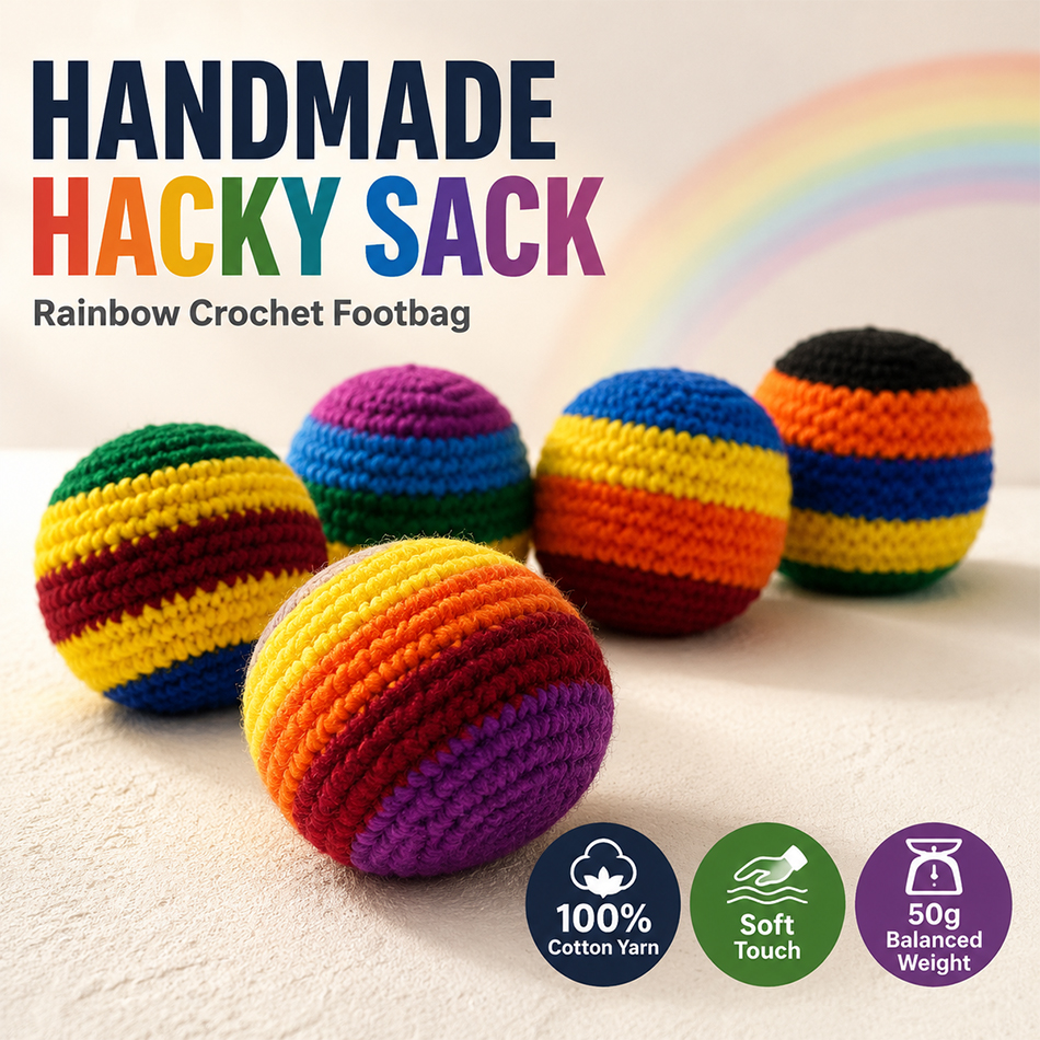 Party Games Group - Hacky Sack Rainbow Striped Handmade Knitted